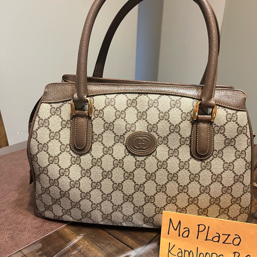 Gucci Vintage Tan and Brown Monogram Satchel - Picture 2 of 16